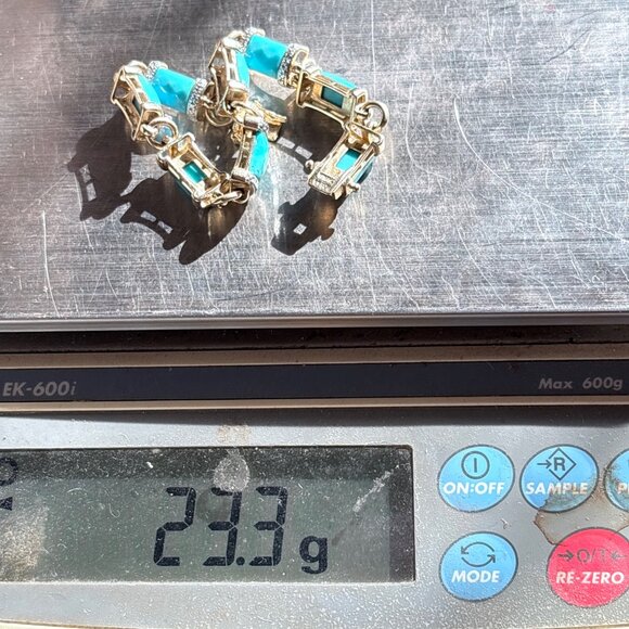 Sterling Silver 925 Turquoise & Illusion Stone Station Bracelet Sz 7.25" Length - Picture 11 of 11